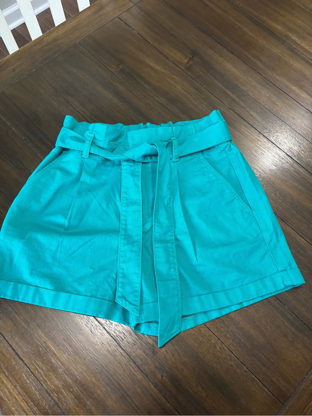 LOFT Teal Paperbag Waist Tie Belt Shorts Size 8 NWT 100% Cotton